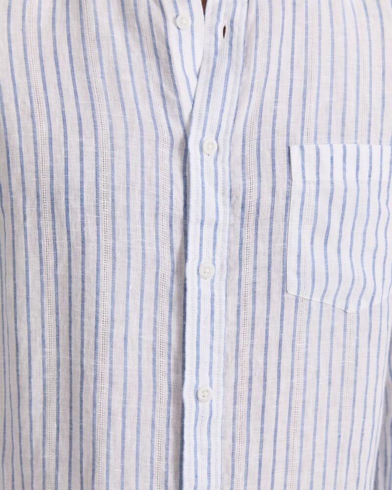 Marco Long Sleeve Linen Stripe Shirt in WHITE/BLUE