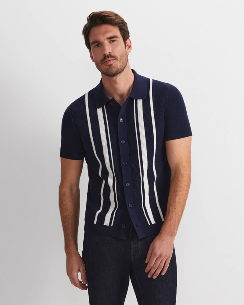 Ethan Stripe Short Sleeve Shirt in NAVY