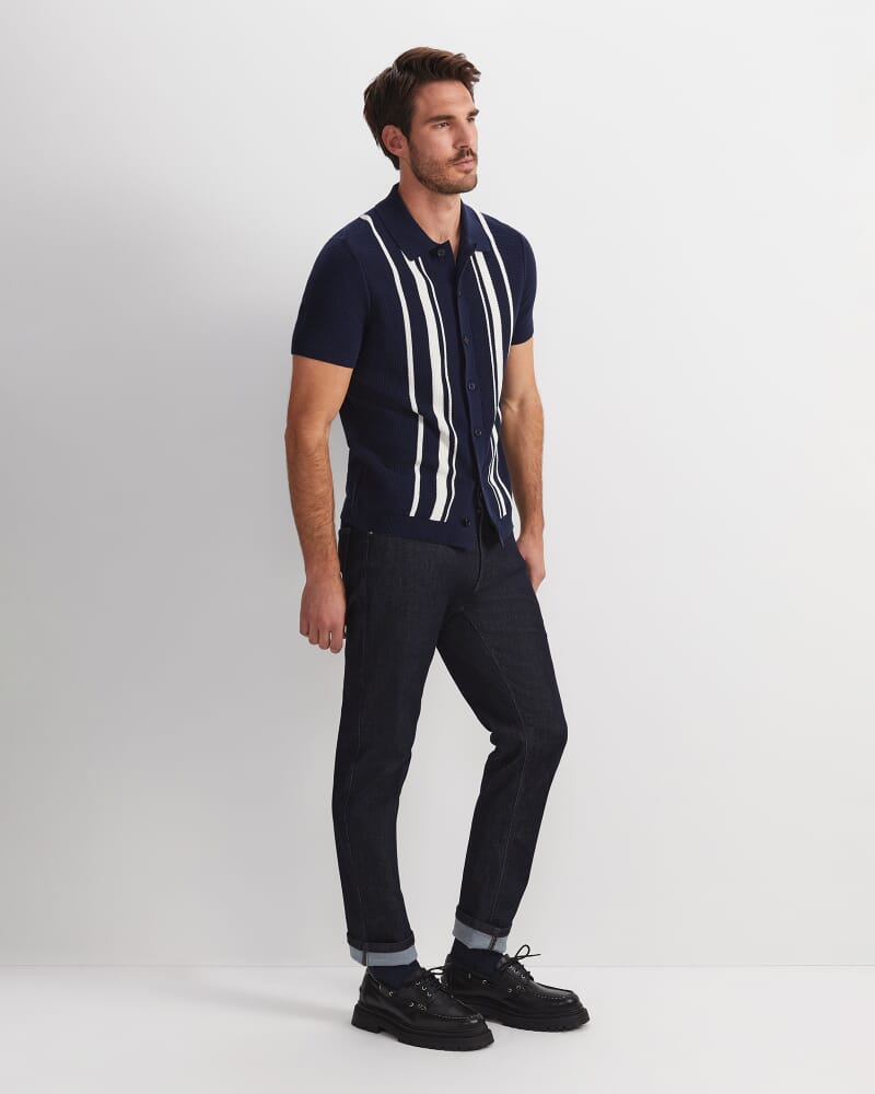 Ethan Stripe Short Sleeve Shirt in NAVY