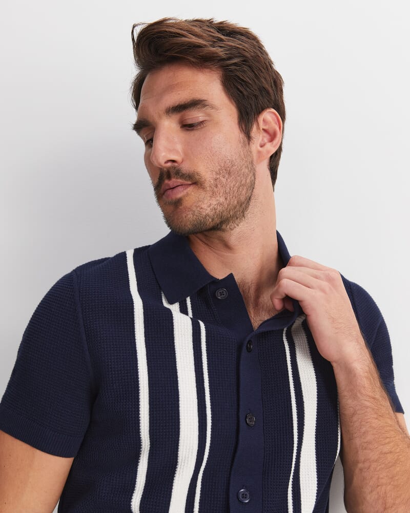 Ethan Stripe Short Sleeve Shirt in NAVY
