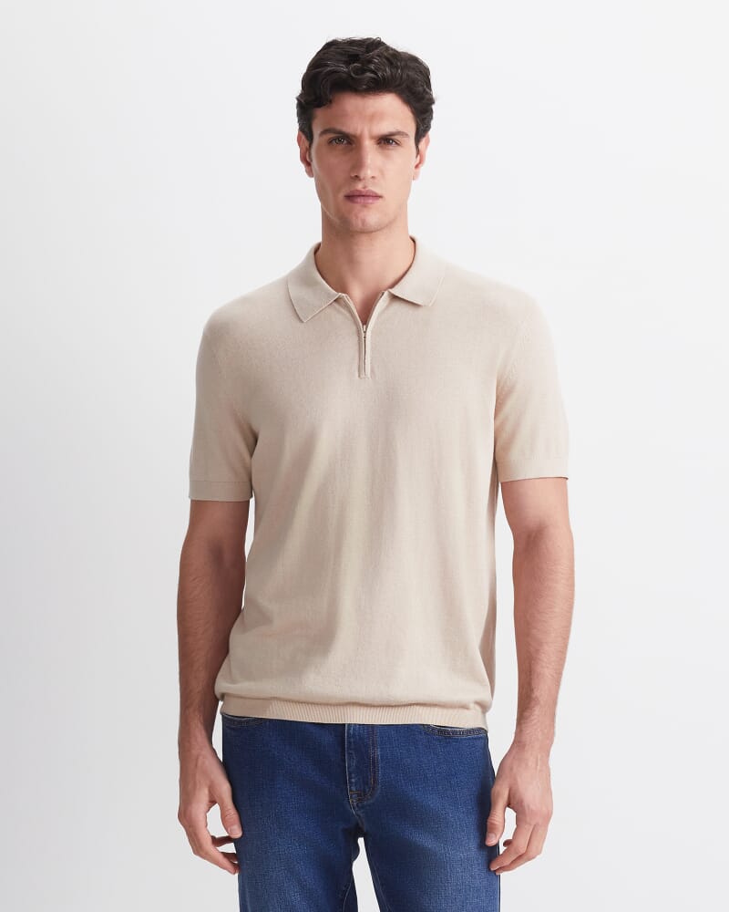 Ojas Zip Knit Polo in NATURAL