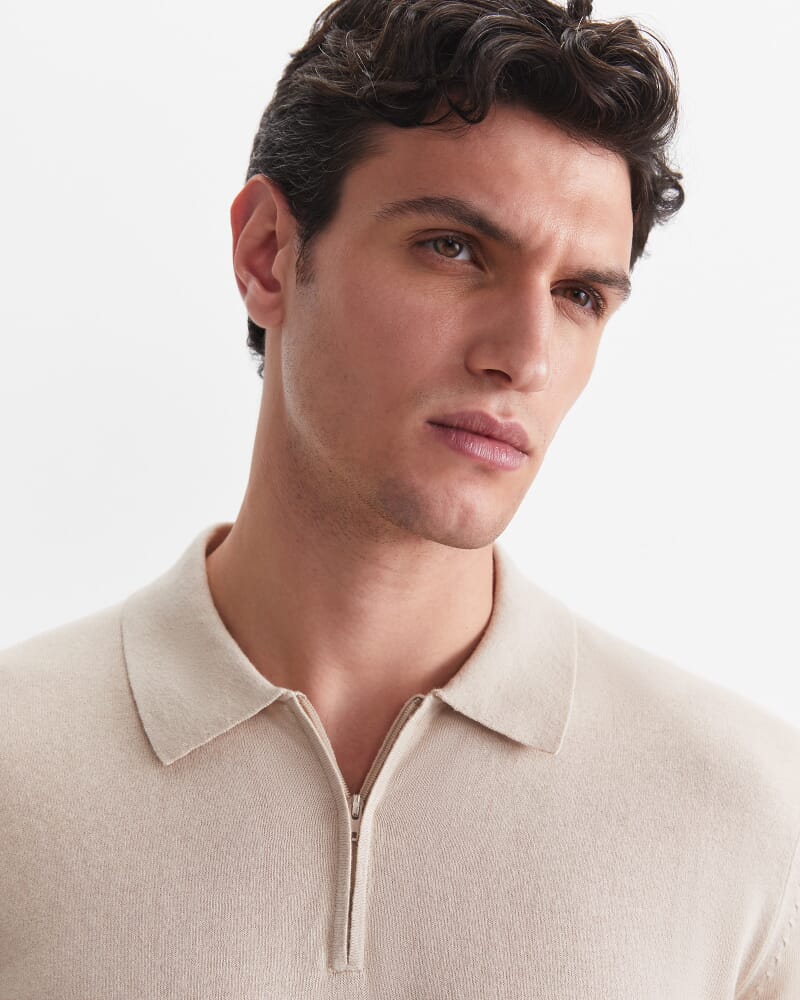 Ojas Zip Knit Polo in NATURAL