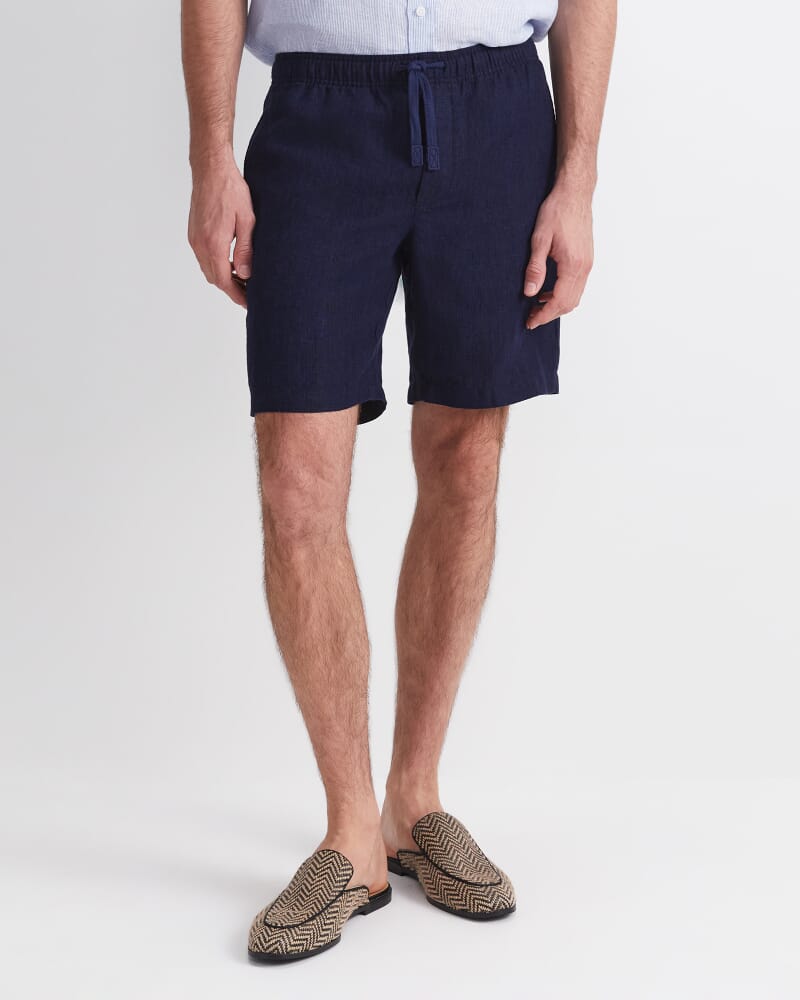 Caffery Yarn-Dyed Linen Short in NAVY
