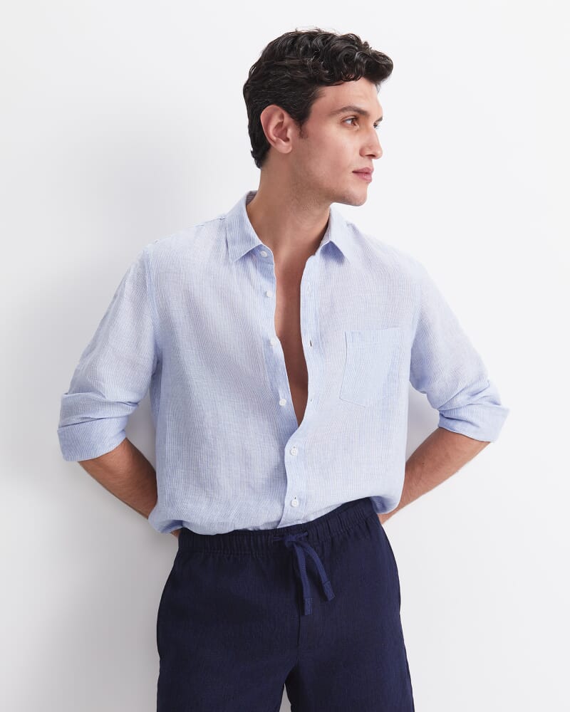 Caffery Yarn-Dyed Linen Short in NAVY