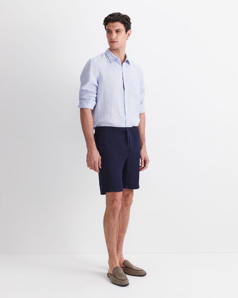 Caffery Yarn-Dyed Linen Short in NAVY