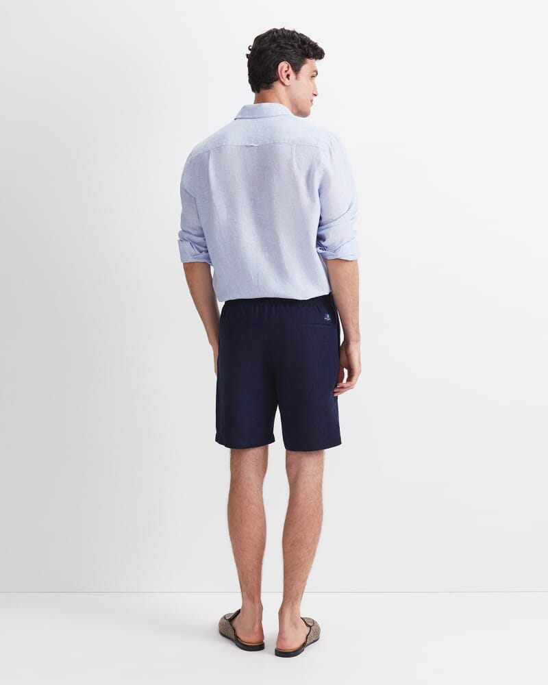 Caffery Yarn-Dyed Linen Short in NAVY