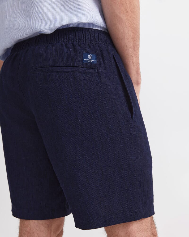 Caffery Yarn-Dyed Linen Short in NAVY