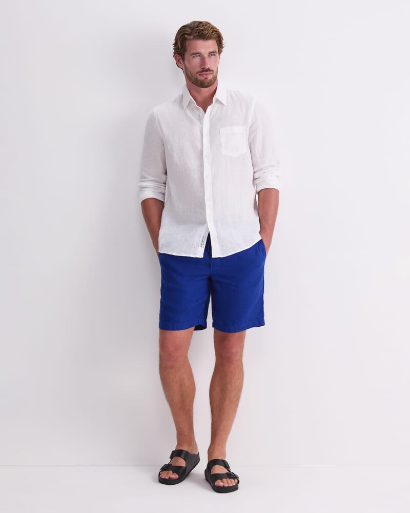 Caffery Yarn-Dyed Linen Short in BLUE INDIGO