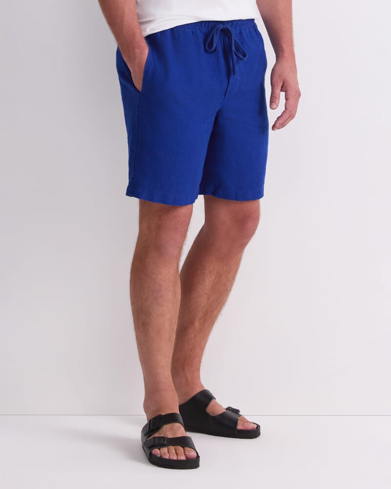 Caffery Yarn-Dyed Linen Short in BLUE INDIGO