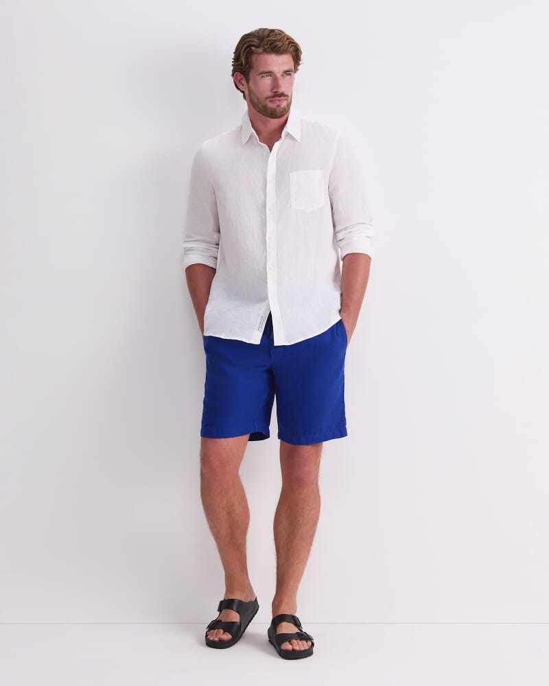Caffery Yarn-Dyed Linen Short in BLUE INDIGO