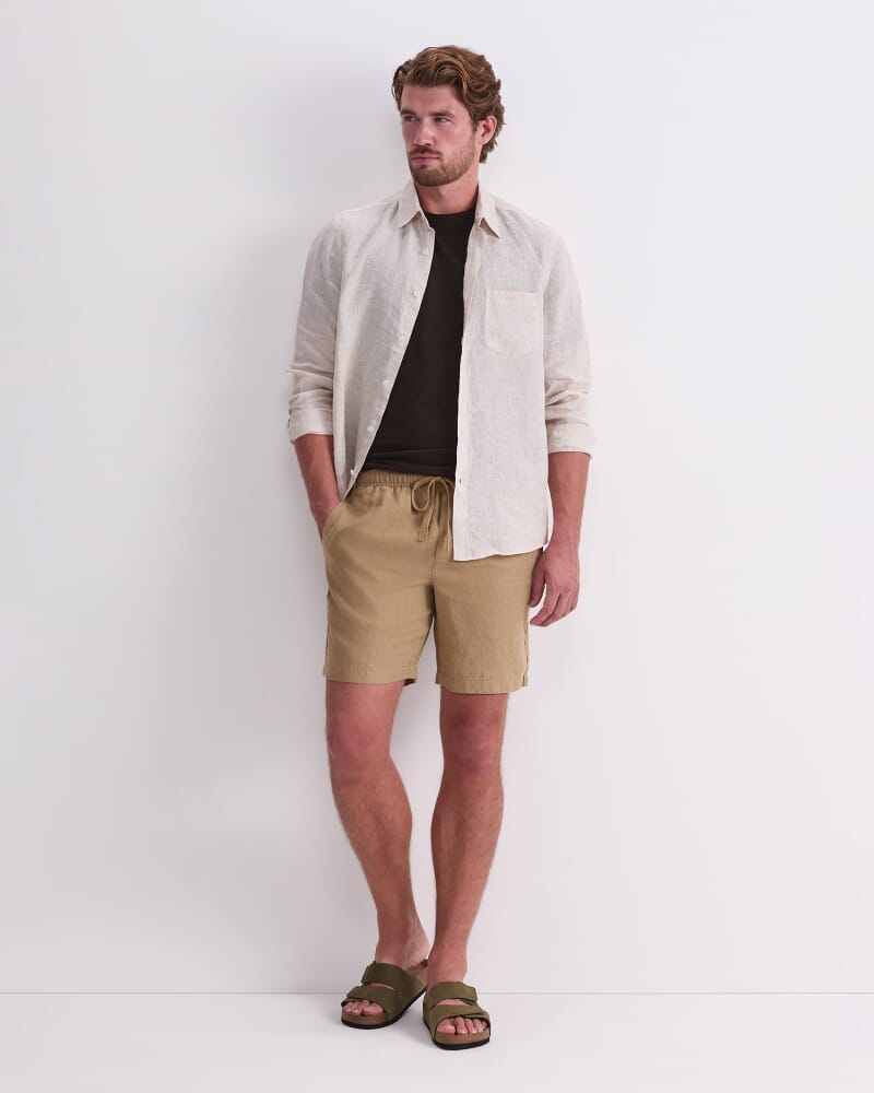 Caffery Yarn-Dyed Linen Short in KELP