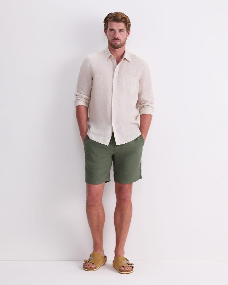 Caffery Yarn-Dyed Linen Short in KHAKI