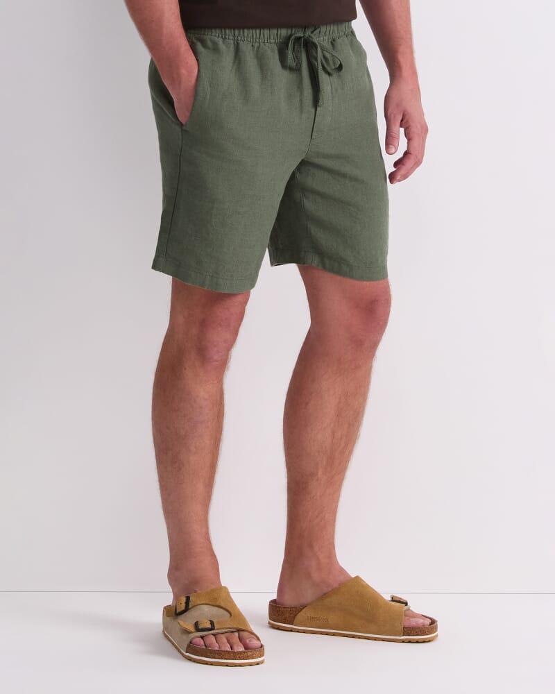 Caffery Yarn-Dyed Linen Short in KHAKI