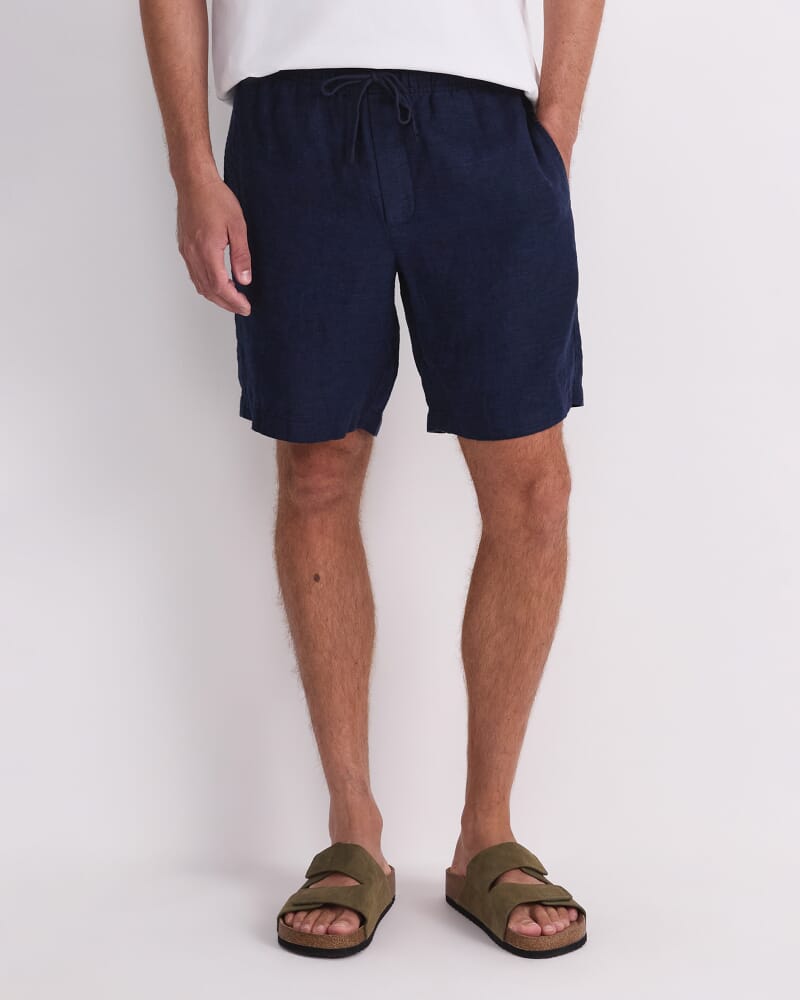 Caffery Yarn-Dyed Linen Short in NAVY