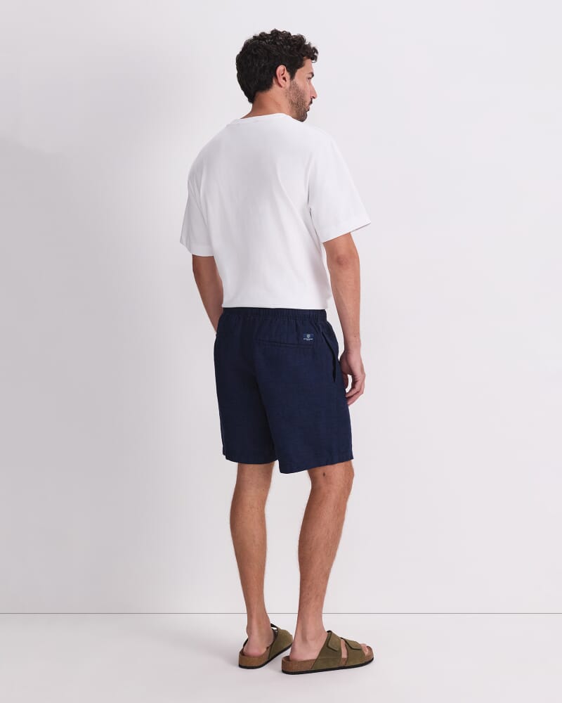 Caffery Yarn-Dyed Linen Short in NAVY