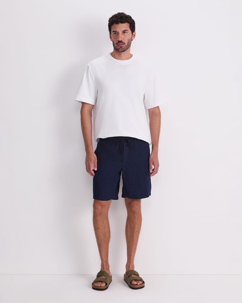 Caffery Yarn-Dyed Linen Short in NAVY