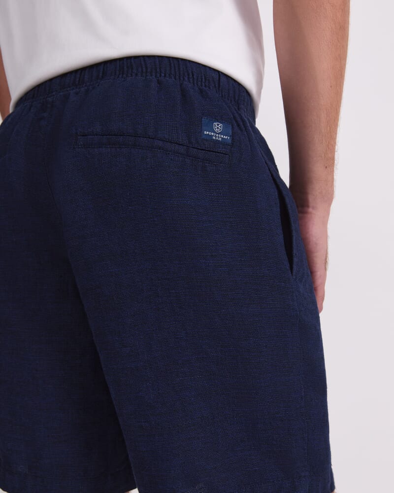 Caffery Yarn-Dyed Linen Short in NAVY