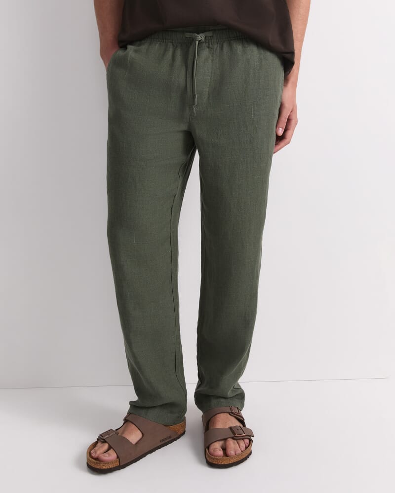 Caffery Yarn-Dyed Linen Pant in KHAKI