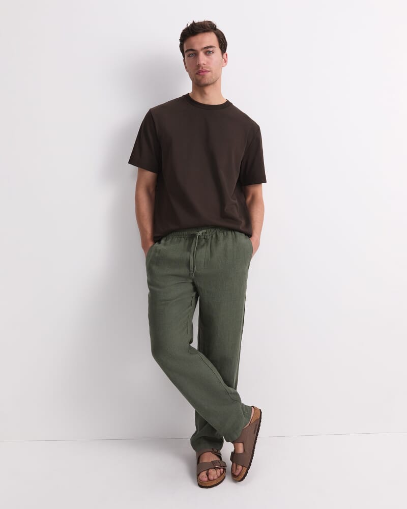 Caffery Yarn-Dyed Linen Pant in KHAKI