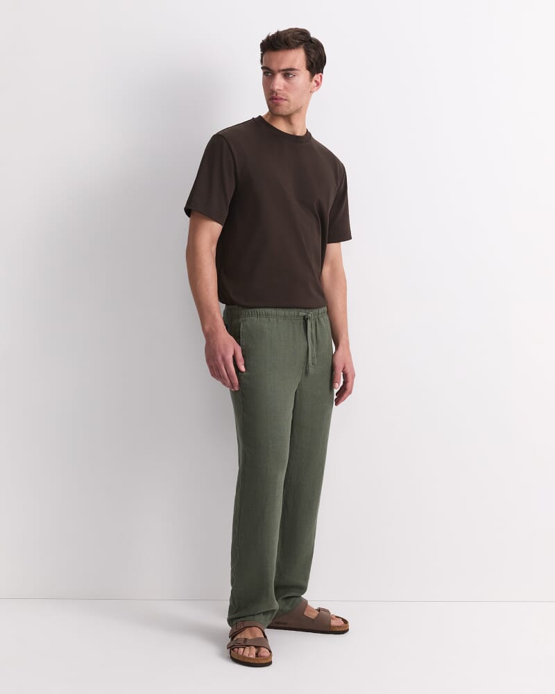 Caffery Yarn-Dyed Linen Pant in KHAKI