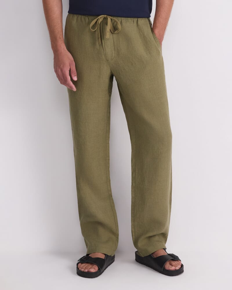 Caffery Yarn-Dyed Linen Pant in ARMY GREEN