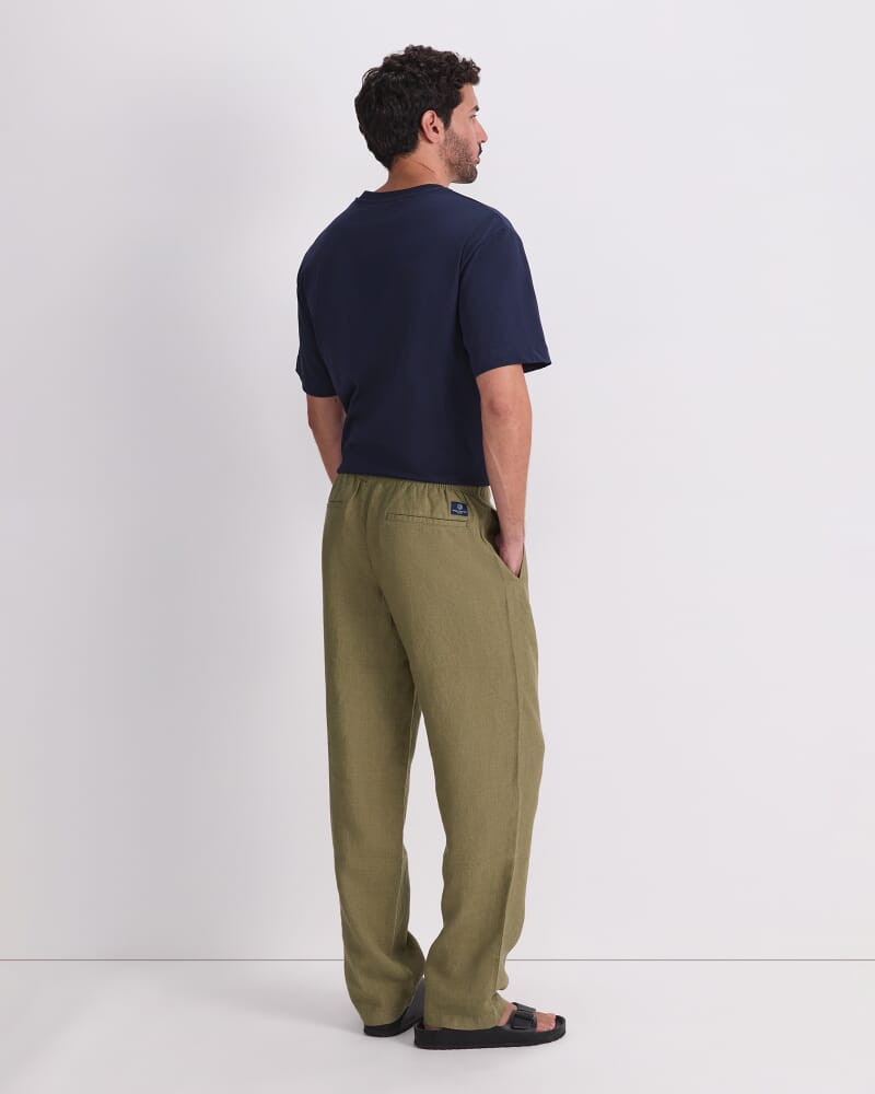 Caffery Yarn-Dyed Linen Pant in ARMY GREEN