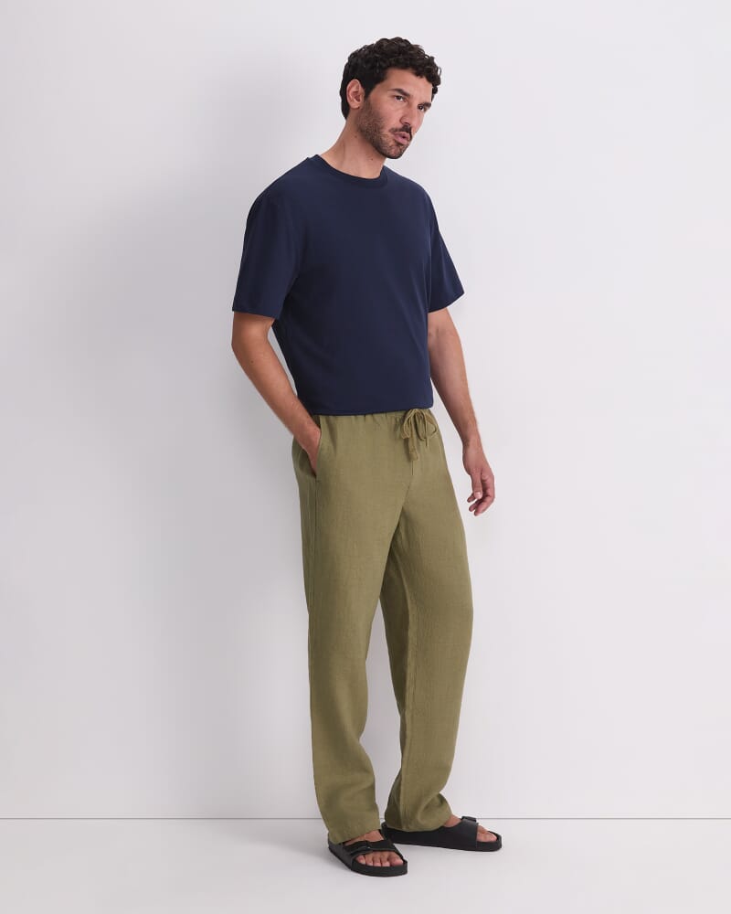 Caffery Yarn-Dyed Linen Pant in ARMY GREEN