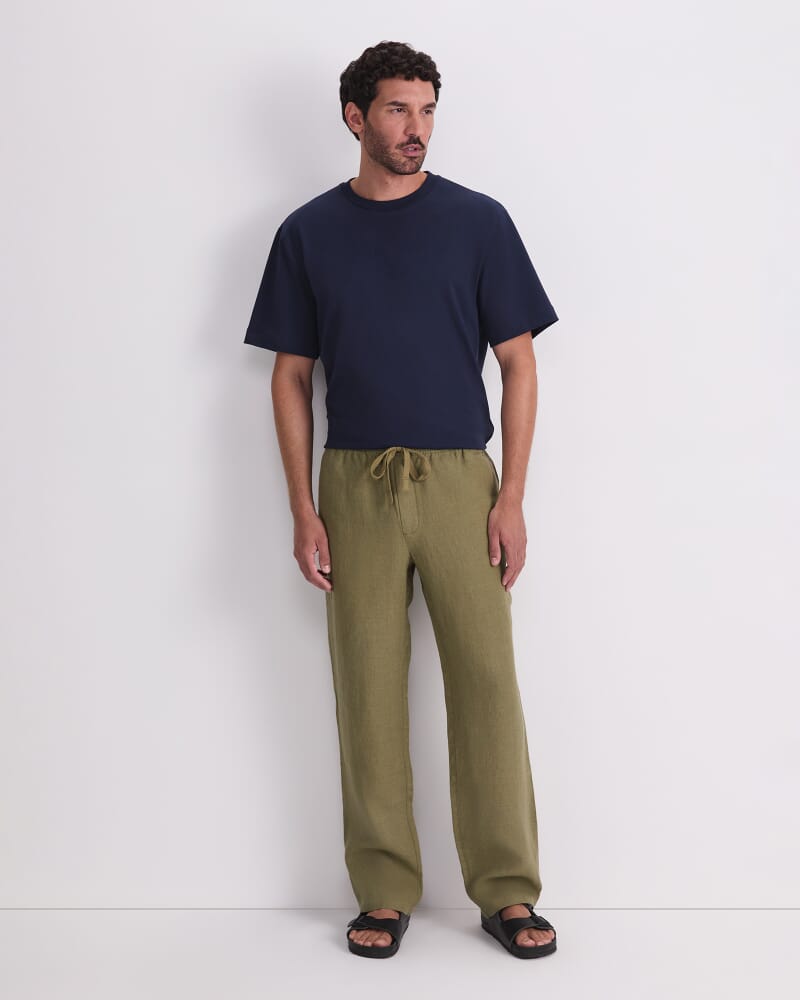 Caffery Yarn-Dyed Linen Pant in ARMY GREEN