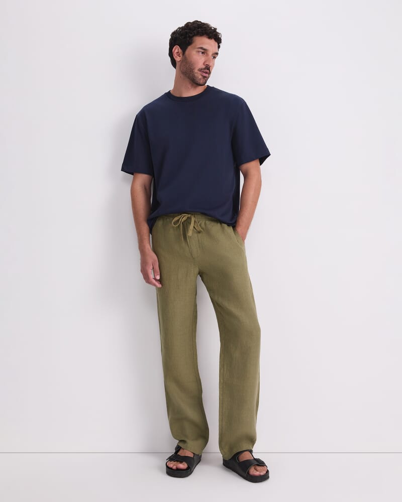 Caffery Yarn-Dyed Linen Pant in ARMY GREEN
