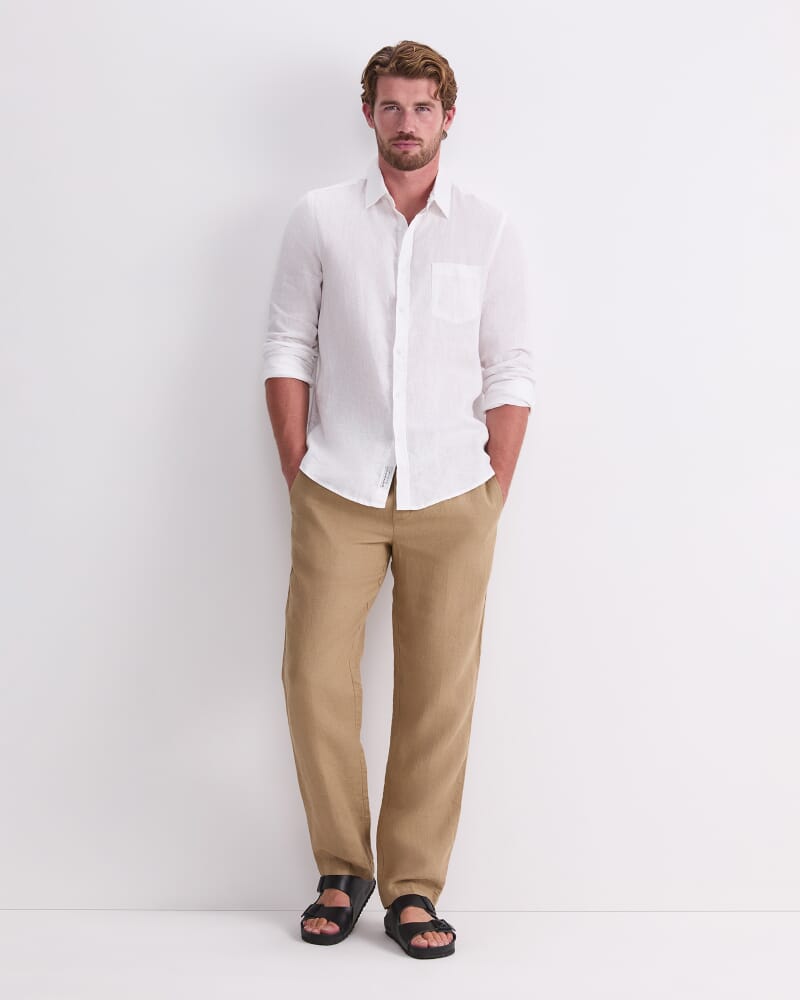 Caffery Yarn-Dyed Linen Pant in KELP