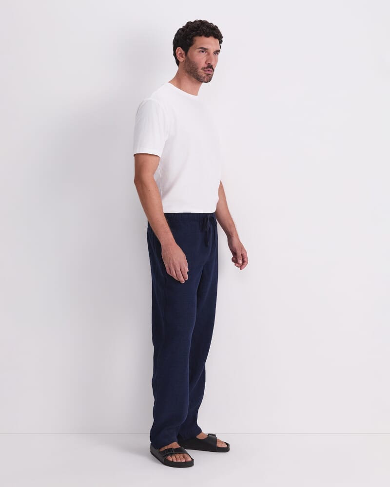 Caffery Yarn-Dyed Linen Pant in NAVY