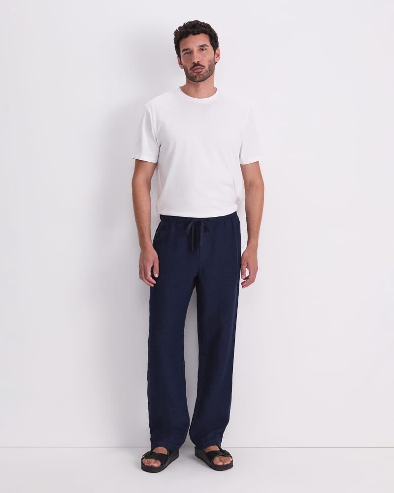 Caffery Yarn-Dyed Linen Pant in NAVY