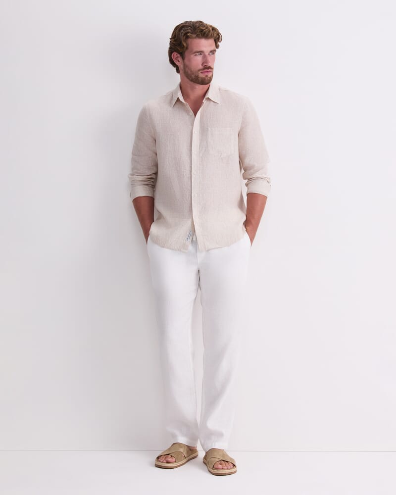 Caffery Yarn-Dyed Linen Pant in WHITE