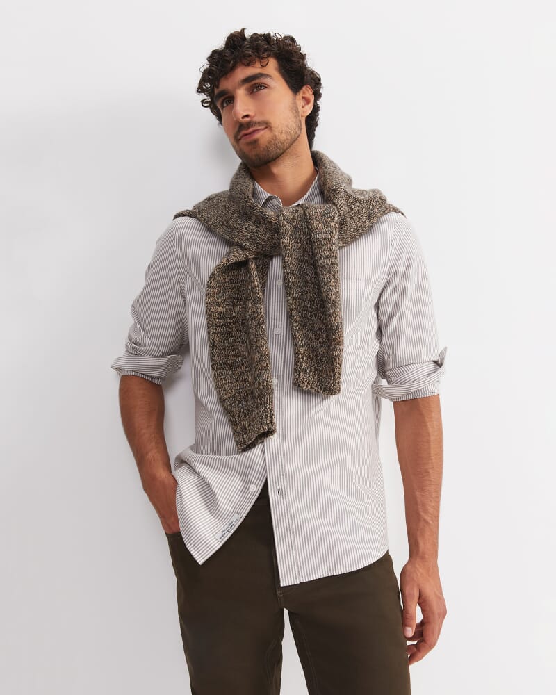 Oxford Stripe Long Sleeve Shirt in CHOCOLATE