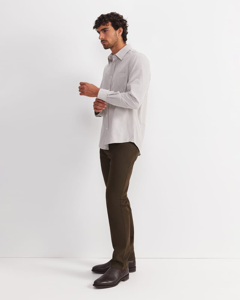 Oxford Stripe Long Sleeve Shirt in CHOCOLATE