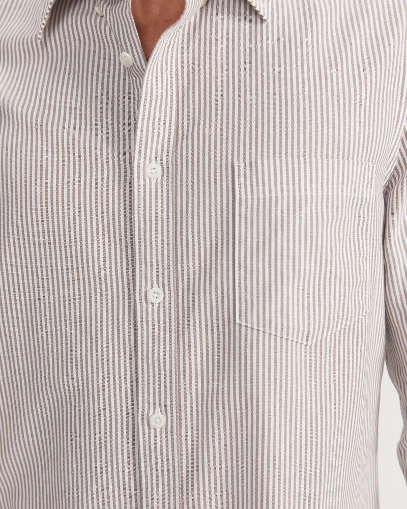 Oxford Stripe Long Sleeve Shirt in CHOCOLATE