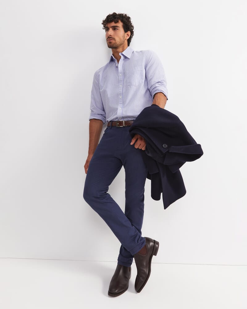 Oxford Stripe Long Sleeve Shirt in STEEL BLUE