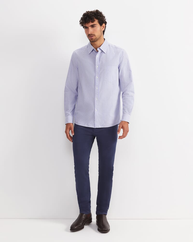 Oxford Stripe Long Sleeve Shirt in STEEL BLUE