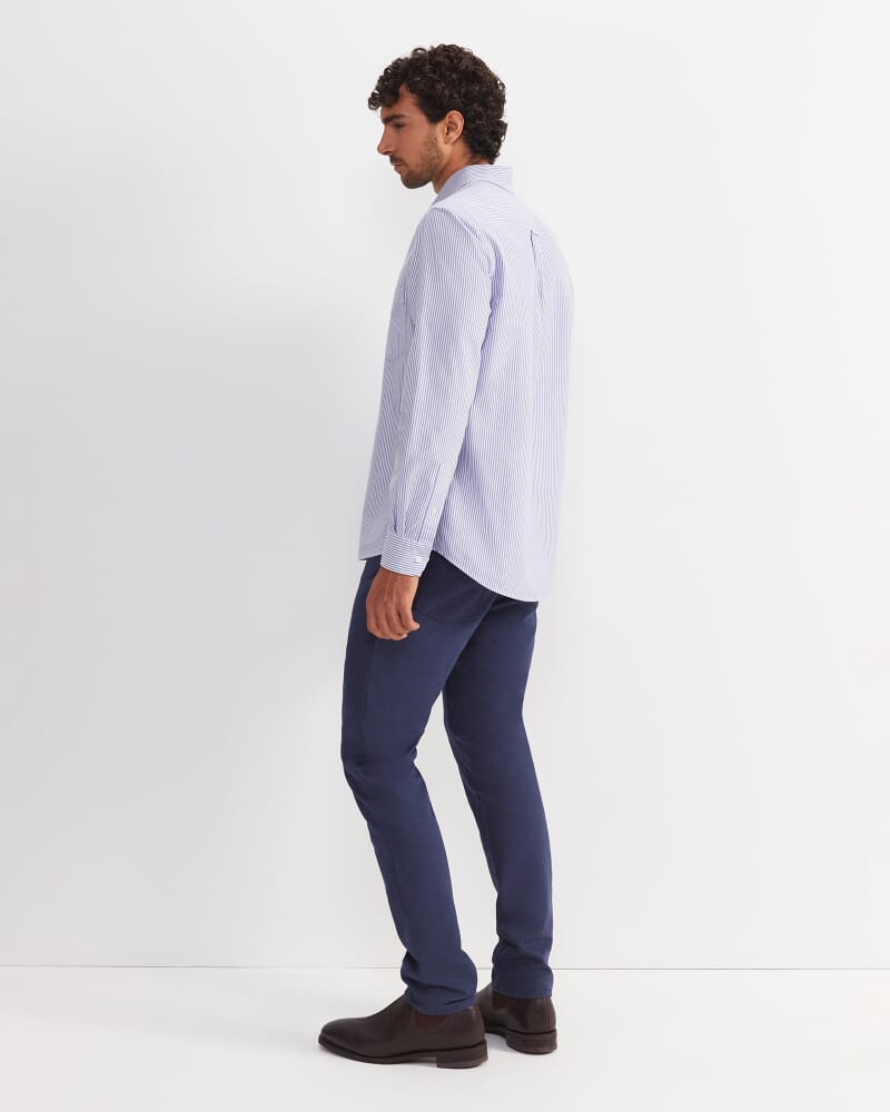 Oxford Stripe Long Sleeve Shirt in STEEL BLUE