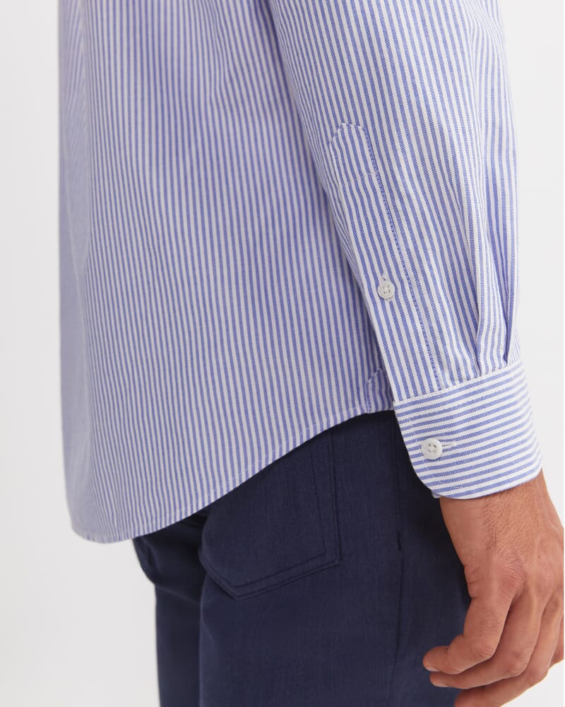 Oxford Stripe Long Sleeve Shirt in STEEL BLUE