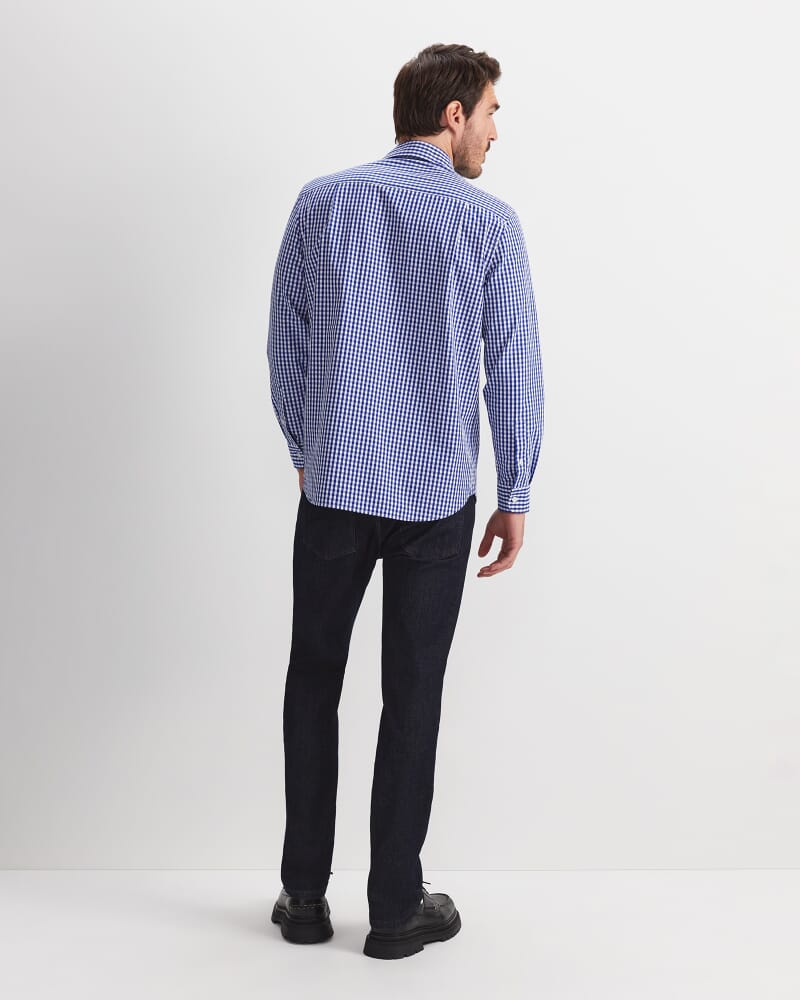 Thomas Long Sleeve Gingham Shirt in BLUE/WHITE