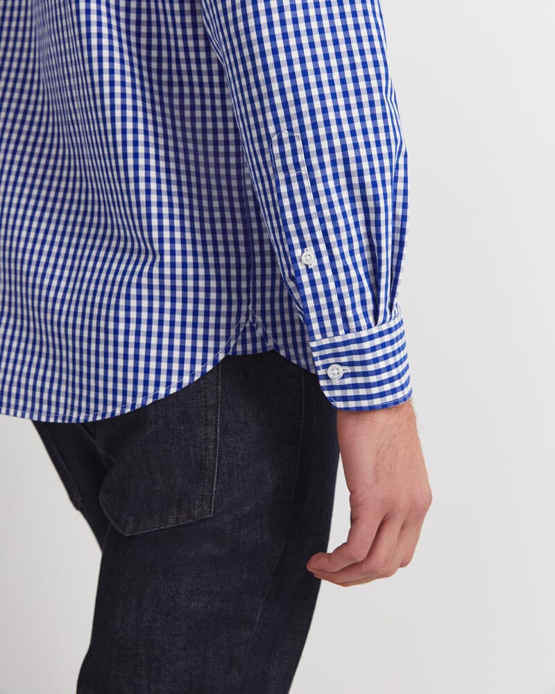 Thomas Long Sleeve Gingham Shirt in BLUE/WHITE