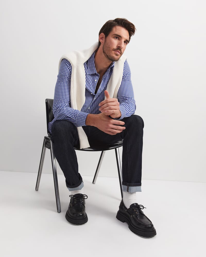 Thomas Long Sleeve Gingham Shirt in BLUE/WHITE