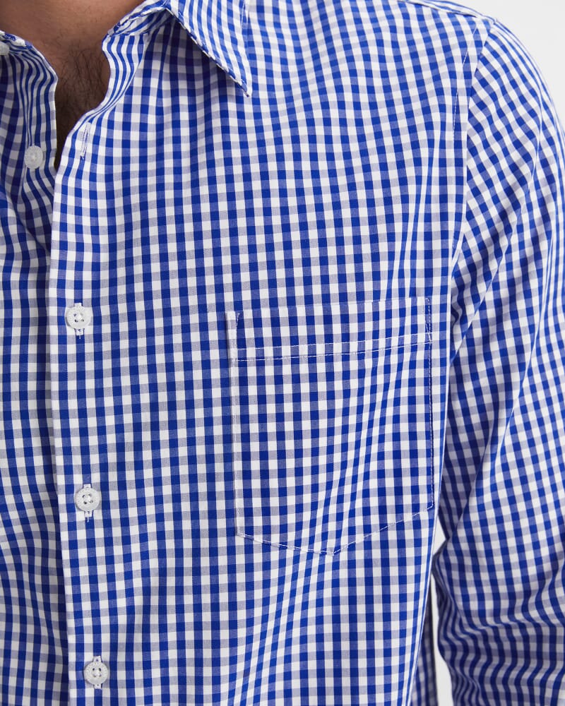 Thomas Long Sleeve Gingham Shirt in BLUE/WHITE