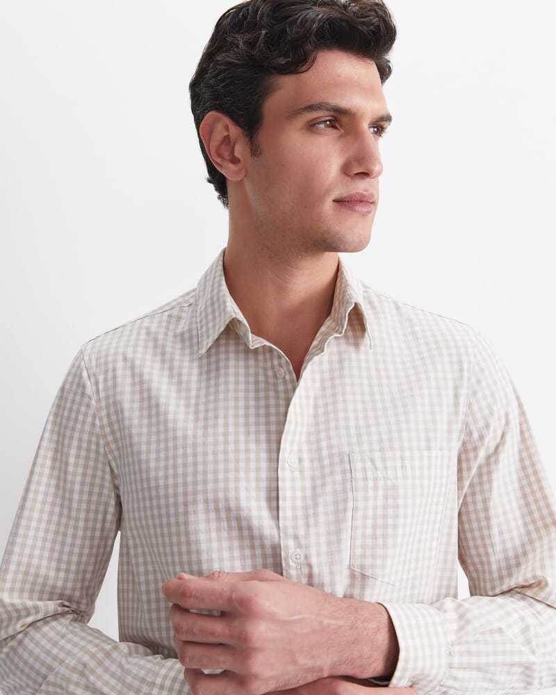 Thomas Long Sleeve Gingham Shirt in FAWN