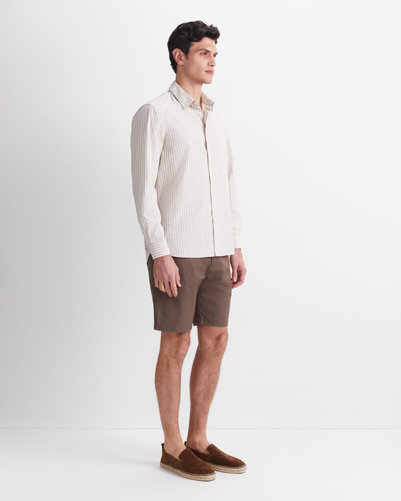 Thomas Long Sleeve Gingham Shirt in FAWN