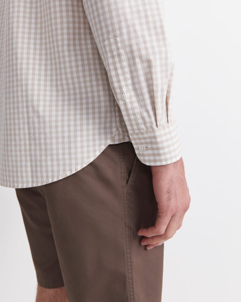Thomas Long Sleeve Gingham Shirt in FAWN