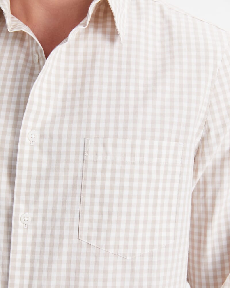 Thomas Long Sleeve Gingham Shirt in FAWN
