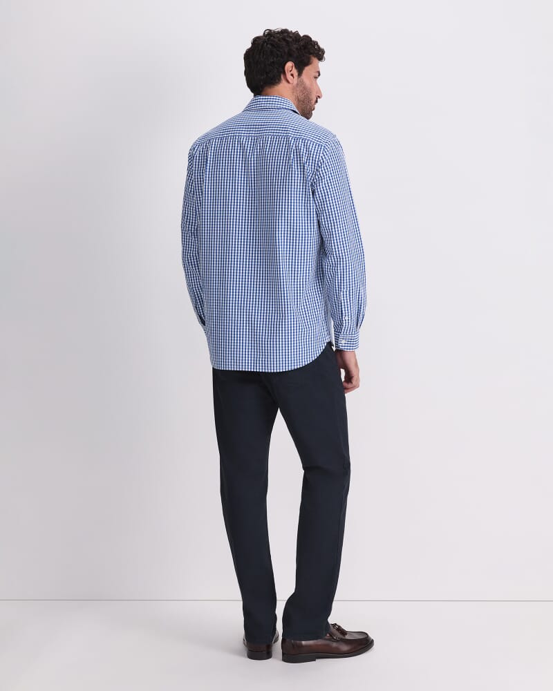 Thomas Long Sleeve Gingham Shirt in WHITE/COBALT