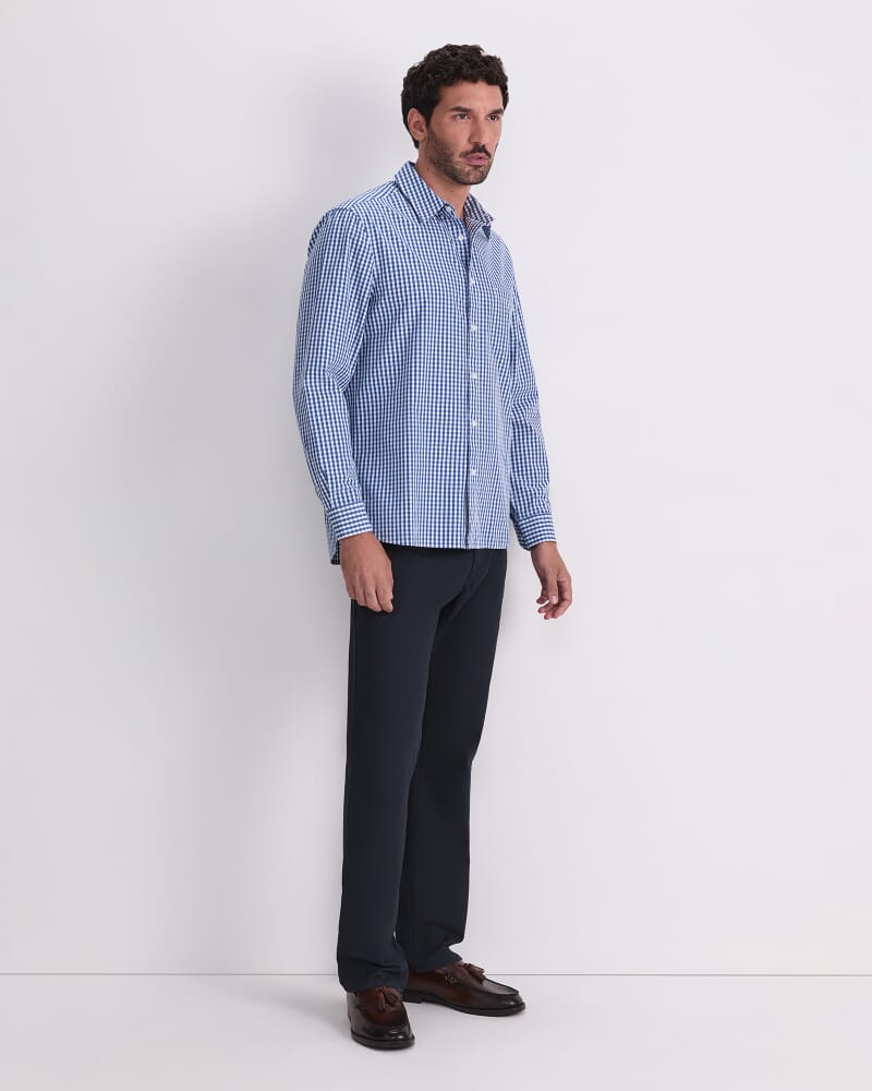 Thomas Long Sleeve Gingham Shirt in WHITE/COBALT